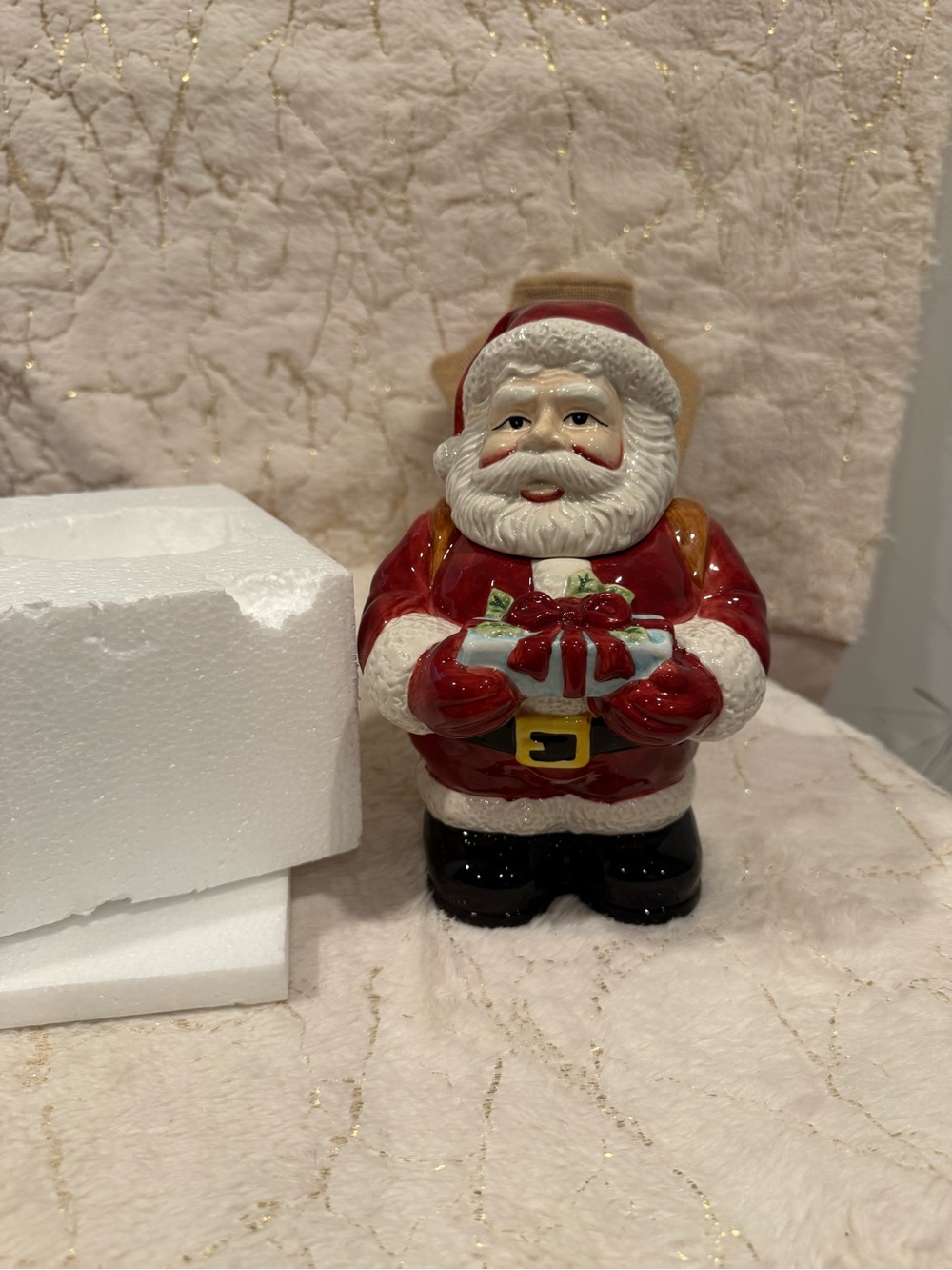 American Atelier Red and White Santa Figurine Holding Gift